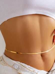 1pc Fashionable Stainless Steel Flat Chain Waist Belt For Women, Suitable For Beach, Vacation And Party Wear - Yellow Gold - View 5