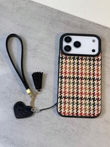 1 Peça Novo Caso de Telefone Macio Antiimpacto e À Prova d'Água com Padrão Minimalist Pied-de-poule + Cordão Fashionable em Formato de Coração, Compatível com Iphone, Ótimo Presente para Amigos, Família, Casais, Aniversário, Feriados