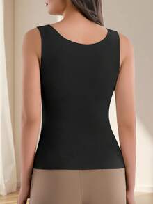High Quality Comfortable Laides Rib Thermal Solid Thermal Lined U-Neck Thermal Tank Top Sleeveless Warm Ribbed Clothing For Women Winter - Black - View 6
