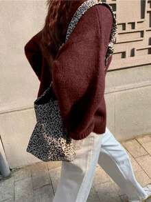 EAVA 女士复古休闲通勤宽松针织开衫，适合秋冬季节，街头风女装，老钱风格女装 - 酒紅色 - 查看 2