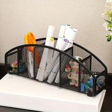 1pc Desk & Drawer Organizer, Multi-Grid Metal Pen Holder Classic Mesh Design, Desktop Pencil Pot, Stationery And Office Supplies Organizer, Makeup Brush Organizer. Desk Caddy For Pens, Sticky Notes, Staplers, Paper Clips | Back To School Supplies - Black - View 1