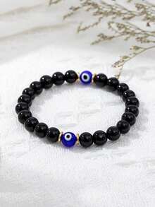 Braccialetto di cristallo con occhio malvagio, tormalina nera, empatia, protezione dell'aura, assorbimento di energia negativa, guarigione cristallina, sollievo dallo stress
