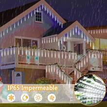 DAHAN Luces de Lluvia de Meteoritos, 30cm, 10 Tubos 240 Luces LED de Carámbano Impermeable, Luces de Lluvia Que Caen, para Decoración de Árbol, Aleros, Techo, Patio, Jardín (Blanco Frío) - Blanco Frío 2pcs - Ver 8