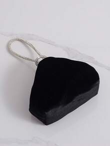 迷你手拿包 黑色丝绒水钻手提包 不对称包 轻便可爱 口红零钱包 小包 - 黑色 - 查看 6