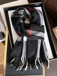 1pc Women's Fashion Korean Plaid Scarf, Autumn And Winter Warm Fashion Fringe Student Scarf, Thick Long Scarf For Male Couple Shawls,Women Beige Plaid Tassel Scarf, Elegant Fashion Faux Cashmere Shawl, Windproof And Warm For Outdoor, Autumn/Winter For Dress,Valentine's Day Surprise Gifts, Christmas Gifts, New Year's Gifts - Multicolor - View 2