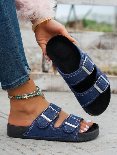 نعال صيفية كاجوال مزدوجة الصدر للنساء، صنادل شاطئ كاجوال خارجية مريحة وغير انزلاقية، نعال منزلية مسطحة مريحة