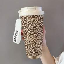 Cốc giữ nhiệt chống rò rỉ 530ml/17.7oz - Cốc du lịch cách nhiệt chân không hai lớp họa tiết da báo, Bình giữ nhiệt, Nâu/Đen/Trắng/Hồng đựng đồ uống nóng và lạnh, Thép không gỉ có quai xách, Giữ nhiệt độ đồ uống lâu, Lý tưởng cho văn phòng, phòng tập thể dục, đi làm, hoạt động ngoài trời - Quà tặng hoàn hảo cho người yêu cà phê, người đam mê thể dục, Thiết kế họa tiết trừu tượng, Bình đựng nước có thể tái sử dụng - Họa tiết da báo - Xem 6
