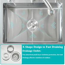 Saetow Juego de fregadero de cocina de níquel cepillado con grifo extraíble, grifo de agua pura y dispensador de jabón, fregadero de acero inoxidable 304 de un solo seno con cesta de desagüe ajustable y diseño de desagüe en X, accesorios completos para la cocina (55 * 45 cm) - Níquel cepillado 55*45cm - Ver 6