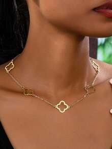 1 chiếc dây chuyền xương đòn bằng thép không gỉ sang trọng thanh lịch bằng vàng 14k dành cho nữ, vòng cổ kim cương zirconia hình hoa bốn lá, chống thấm nước và chống phai màu, thích hợp để đeo hàng ngày, dự tiệc, ngày lễ, làm quà tặng cho bạn bè, gia đình - Vòng cổ mới 3 - Xem 19