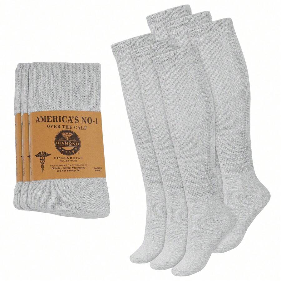 Mens Diabetic Over The Calf Socks Knee Premium Cotton High Socks - Grey - View 1