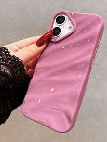粉色波浪纹单件装全新亮面波浪纹材质手机壳，兼容 17 Pro Max/17/17 Pro/16 Pro Max/16/16 Pro/16 Plus/15 Pro Max/15 Pro/15 Plus/15/14 Pro Max/14 Pro/14/13 Pro/13/12 Pro/12/11/XS/X Max/8 Plus/7，防震柔软全包保护壳，女士适用，适用于13 Pro Max/XR - 淡紫色 - 查看 3