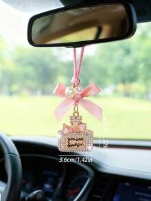 1 chiếc mặt dây chuyền hình chai nước hoa bằng hợp kim có trang trí nơ, thích hợp làm phụ kiện treo gương chiếu hậu trong xe hơi. - Một cỡ - Xem 3