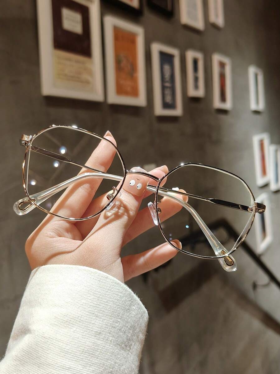 1 Pair Stainless Steel Light Geometric Glasses For Women - Silver - View 1