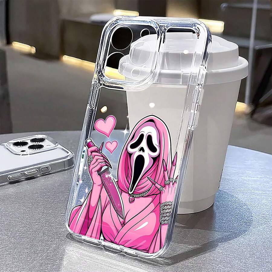 Funda para móvil de Scream Queen, diseñada con un glamour rosa y un divertido motivo de cuchillos, compatible con los modelos 17, 16, 16 ProMax, 15, 15 ProMax, 14, 13, 12 y 11 Pro. Fabricada en TPU, ofrece protección a prueba de golpes. Perfecta para Halloween, fanáticos del terror, cumpleaños, adolescentes y amantes de los regalos originales. - LB5 transparente - Ver 1