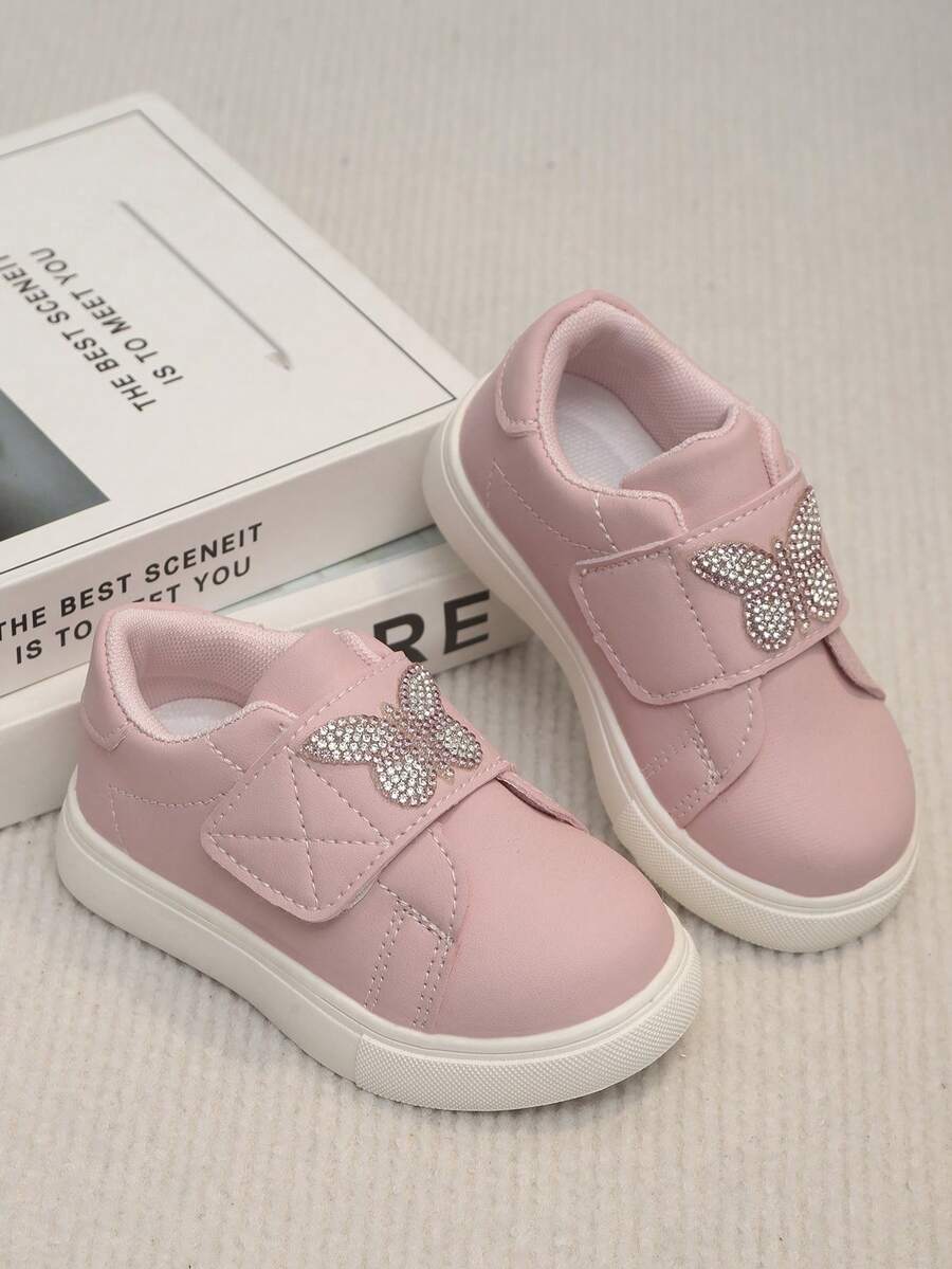 1 Pair New Girls' Sneakers, Baby Toddler Flat Shoes, Soft Bottom Shoes, Outdoor Sports Shoes, Cute Pink Skateboard Shoes, Classic Fashion Style - Pink - View 1