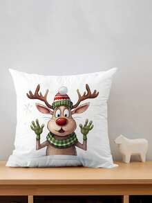 1 pieza Funda de almohada de peluche corto súper suave con estampado de cachorro en estilo navideño, adecuada para cualquier habitación, sofá, dormitorio, sala de estar, decoración del hogar, funda para respaldo