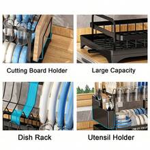 LÈRFM Escurridor de platos de acero inoxidable para cocina, escurridor de platos para encimera de cocina, escurridor de platos sobre el fregadero, escurridor extraíble de gran capacidad para lavavajillas, escurridor de lavavajillas de acero inoxidable de gran capacidad con escurridor - Negro oscuro - Ver 8