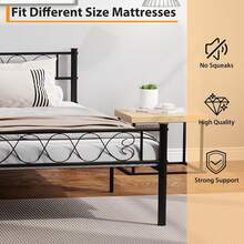 Marco de cama de metal doble / rey con cabecera y pie y diseño de corazón de hierro, Cama de plataforma para niños y niñas, No se necesita muelle de caja, Fácil montaje - Rey-Negro - Ver 4