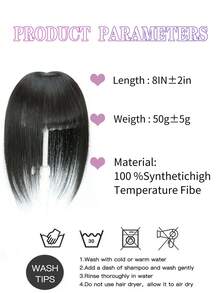 假发刘海，头顶合成假发，短直发，8英寸，头顶替换片，女士日常使用