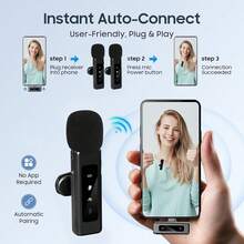 Micrófono inalámbrico de solapa con interfaz Tipo-C, plug and play, latencia ultra baja de 2.4G, con chip de cancelación de ruido incorporado, adecuado para grabación de video, entrevistas, podcasts, vlogs, etc., 50mAh, 0.185Wh - Negro - Ver 4