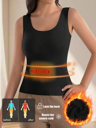 High Quality Comfortable Laides Rib Thermal Solid Thermal Lined U-Neck Thermal Tank Top Sleeveless Warm Ribbed Clothing For Women Winter