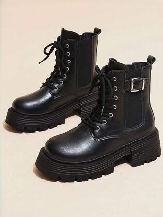 Ghete scurte Chelsea cu talpă groasă, stil britanic, pentru femei, 2025, căptușite termic, negre, potrivite pentru mărimi mici, toamnă/iarnă