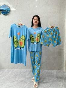 Conjunto de pijama de 4 piezas para mujer Conjunto de pijama de 4 piezas para mujer - azul real - Ver 4