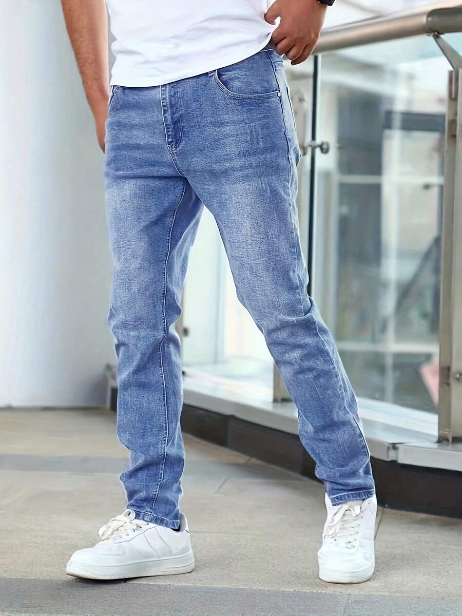 男士经典蓝色弹力牛仔裤 - 寶藍色 - 查看 1