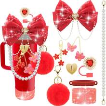 闪亮杯子配件，适用于 30 盎司 40 盎司 20 盎司带手柄的杯子，包括蝴蝶结吸管顶盖、吸管蝴蝶结装饰、皮革水瓶手柄带、靴子