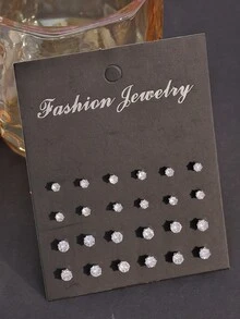 24pcs/Set Stainless Steel Cute Mini Fashion Stud Earrings Set - Silver - View 5