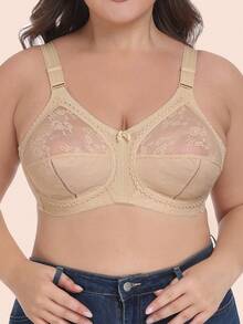 1 pieza Sujetador inalámbrico de encaje ultradelgado para mujer, estilo minimalista sexy y transpirable, talla grande para dormir, usar en casa, oficina y exteriores - Beis - Ver 10