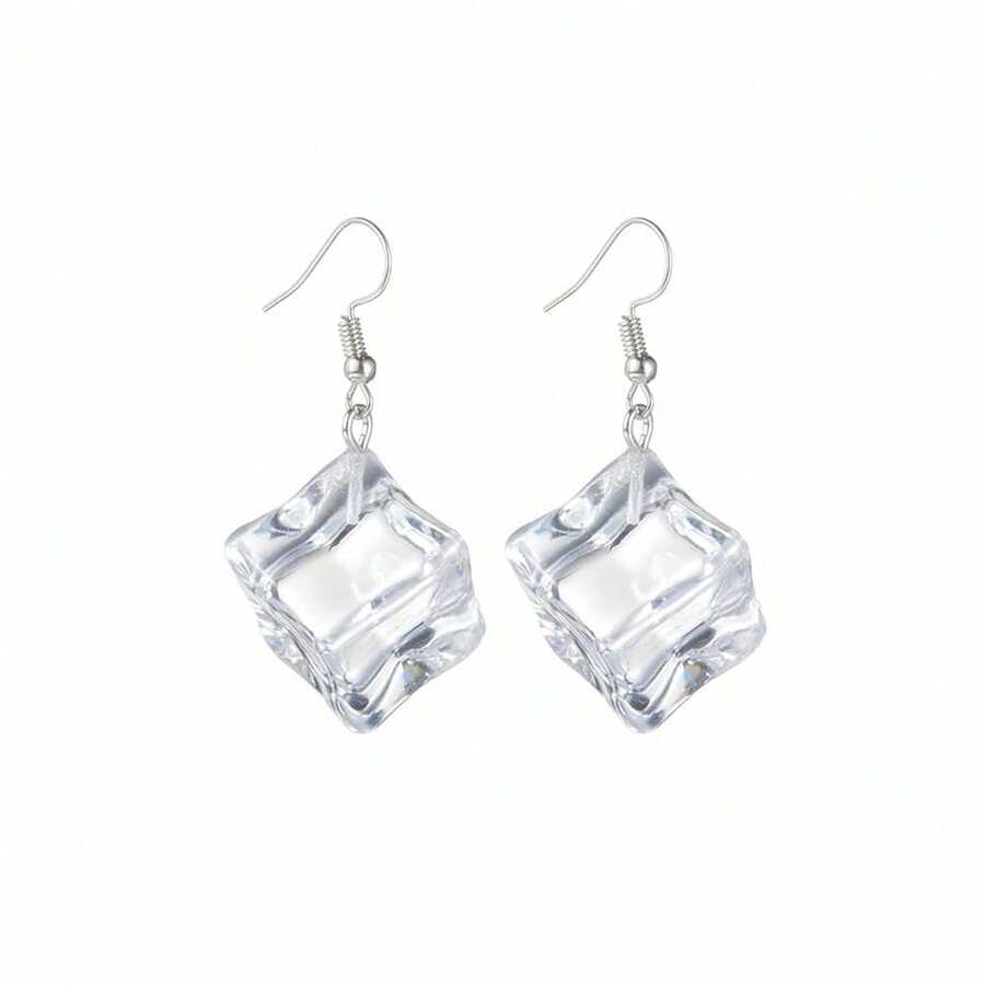 Ice Cube Acrylic Earrings Funny Irregular Clear Crystal 3D Long Transparent Square Geometric Lightweight Dangle Drop Earrings For Women Minimalist Hot Summer Holiday Christmas Unique Jewelry Gifts{Inchstyleinch:InchIcecubeearringinch} - 冰塊耳環 - 查看 1