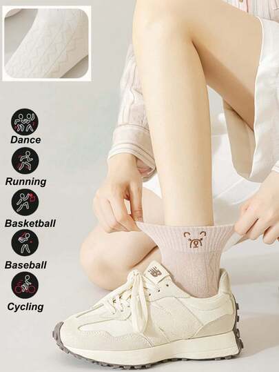 1/2/3/4/5/10 Đôi tất cổ chân hình gấu dễ thương dành cho nữ, tất hoạt hình mềm mại, thời trang thường ngày, phù hợp cho nữ mặc hàng ngày.