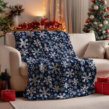 1pc-Traditional Christmas Theme Blue Snowflake Pattern Flannel Blanket, Soft And Comfortable, Machine Washable And Hand Washable, Multi-Purpose Flannel Blanket For Outdoor And Indoor Use - Multicolor - View 1