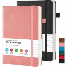 Cuaderno Tapa Dura A5 Para Escribir, Paquete De 2 Diarios, Cuaderno De Cuero, Papel Rayado De G, Para El Trabajo, La Escuela, Notas Y Diarios. Negro+ Verde - Negro + Rosa - Ver 2