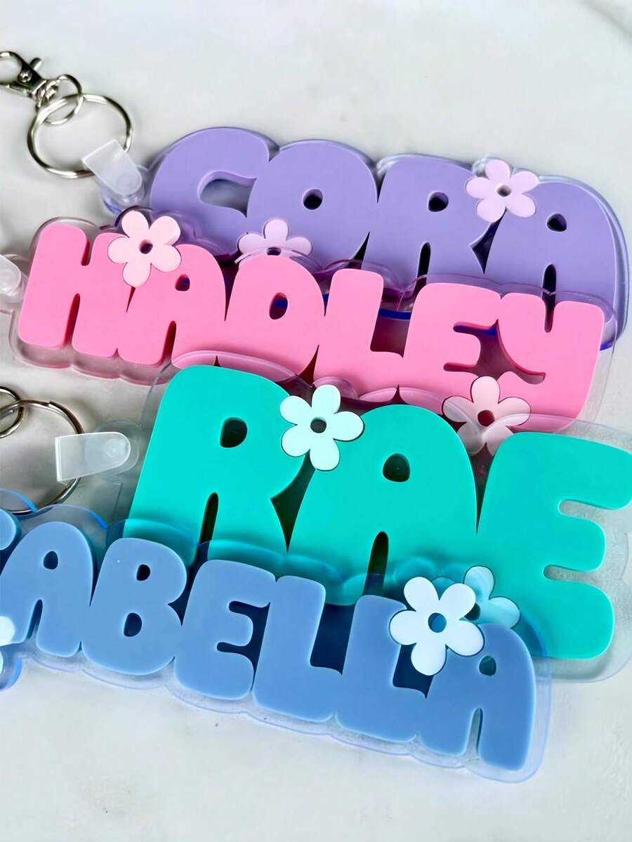 Personalized Flower Name Tag, Suitable For Backpacks, Luggage, Diaper Bags, Customized Lunch Box Tag, School Bag Tag, Gift, Boho - Multicolor - View 1