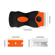 Herramienta de limpieza de vidrio para autos, raspador para ventanas de coche, raspador sin arañazos con cuchillas de metal y plástico, raspador para horno y placa de cocina - Naranja - Ver 6
