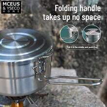 Compact Camping Pot Backpack Mess Kit 18/8 Stainless Steel Camping Pot And Pan Cooking Set Lightweight Camping Cup With Folding Camping Silverware Set For Outdoor Camping Hiking Picnicgift - 不鏽鋼素色 - 查看 3