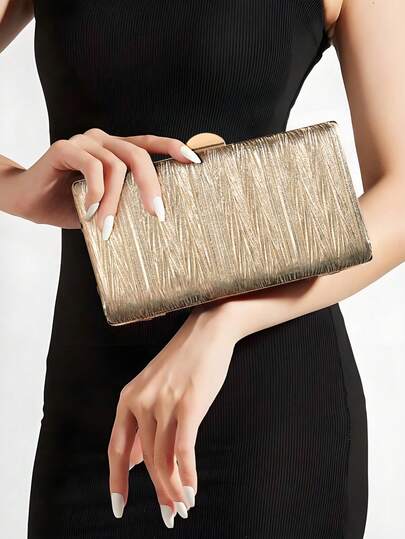 YMI STYLE 1pc Autumn/Winter Vintage Glitter Striped Pleated Design Evening Clutch Bag, Classic Luxury Leather Box Purse For Formal Dress, Party, Dinner, Elegant, Sophisticated, Discreetly Luxurious Rhinestones, Suitable For Party Girls, Women, Brides, Perfect For Party, Dinner/Banquet, Christmas Party Dress, Glamorous Rhinestone Handbag, Wedding