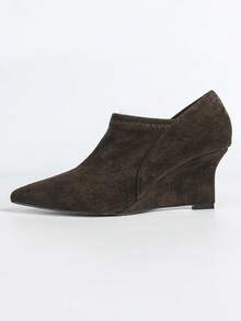 Sapatos femininos plataforma slip-on, sapatos femininos plataforma slip-on com elástico marrom - Castanho - Ver 6