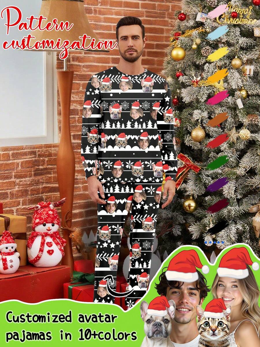 Printstory Customized Men's Pajama Set, Personalized With Any Pattern, Unique Custom Gift, Suitable For Family And Friends, Christmas