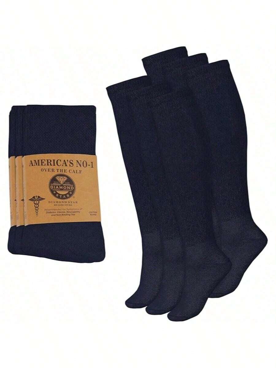 Mens Diabetic Over The Calf Socks Knee Premium Cotton High Socks - 藏蓝色 - 查看 1