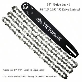 Garden Power Tool Accessories Chainsaw Parts Guide Bar With Chain Blade 14'' 3/ 8" 0.050" 52Links