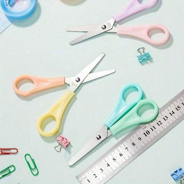 1pc Colorful Ruler With Scale Scissors Office Scissors Student DIY Handmade Scissors Household Round Head Ruler Cut Birthday Gift Gift For Friends!