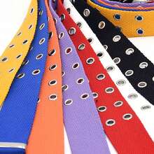 1pc Fashionable Double Holes Canvas Leather Belt Casual Jeans Belt, Extended Length, Unisex, Street Style, Suitable For Youth Summer, School Fall, Autumn, Halloween