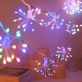 Luces de cadena LED de fuegos artificiales de colores - Decoración navideña, 3 metros/118 pulgadas, 8 modos de función USB, 10 estrellas colgantes de 200 LED a prueba de agua con destellos, utilizadas principalmente para decoración navideña, decoración de cumpleaños, boda, Día de San Valentín, embellecimiento del hogar, jardín, creación interior y exterior, para mejorar la belleza y el ambiente a través del color y la forma de la luz.