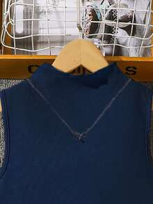 Left Mama 女童优雅立领无袖百褶连衣裙，夏季 - 藏蓝色 - 查看 3