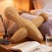 木制按摩刮痧工具，手动十字木制按摩器，促进身体放松，男女通用，不含化学物质，符合人体反射区设计，可缓解肌肉疼痛，提供头部/足部按摩 - 彩色 - 查看 3