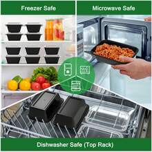 100-Piece (50 Pack) 32 Oz Meal Prep Containers  With Easy Open Lids, Sturdy And Leakproof , Microwave Freezer Dishwasher Suitable, To Go Take Out Plastic Food Storage Pans With Lids, Black - 黑色 - 查看 5