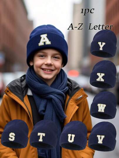 1 件儿童 A-Z 26 字母印花针织帽，柔软温暖秋冬头饰，适合婴儿少女女孩日常使用生日礼物